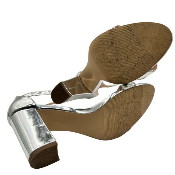 Silver Metallic Ankle Strap Block Heel Sandal Party Wedding Dress Shoes Size 7 - Picture 12 of 13